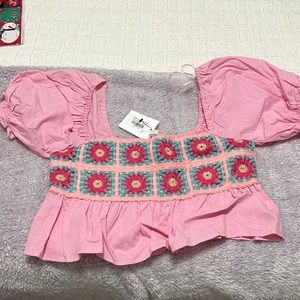 NWT pink crochet crop top!